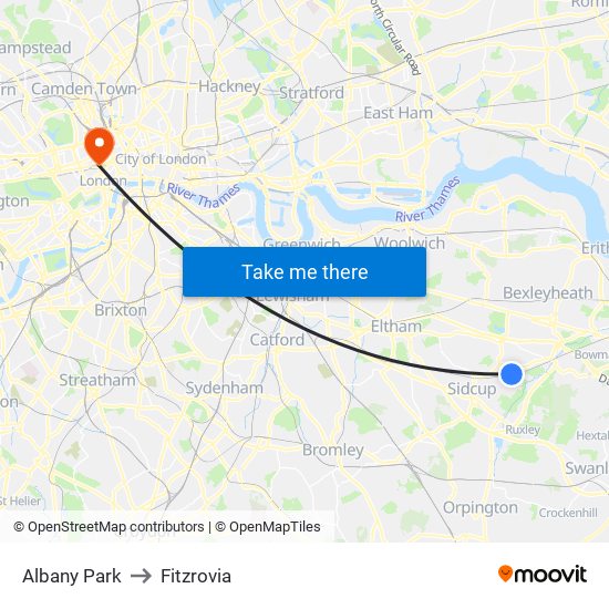 Albany Park to Fitzrovia map