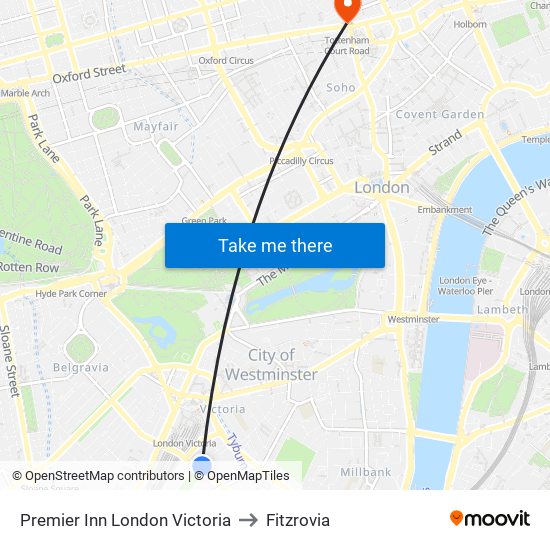 Premier Inn London Victoria to Fitzrovia map