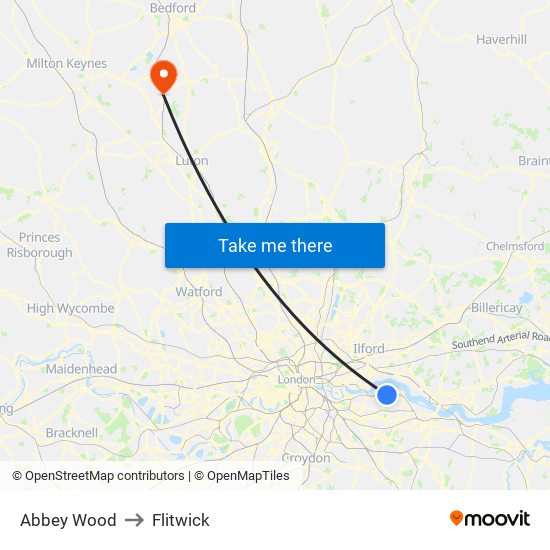 Abbey Wood to Flitwick map