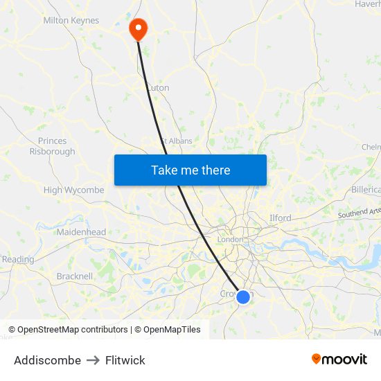 Addiscombe to Flitwick map