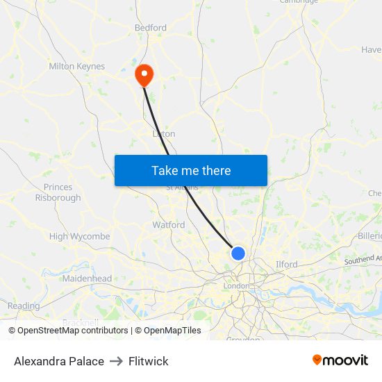 Alexandra Palace to Flitwick map