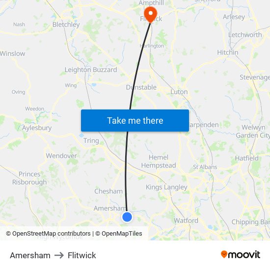 Amersham to Flitwick map