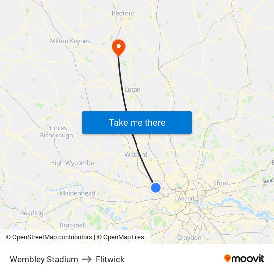 Wembley Stadium to Flitwick map