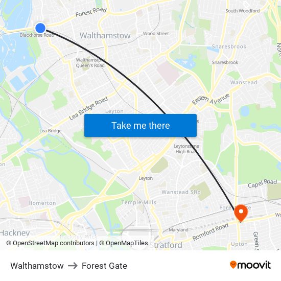 Walthamstow to Forest Gate map