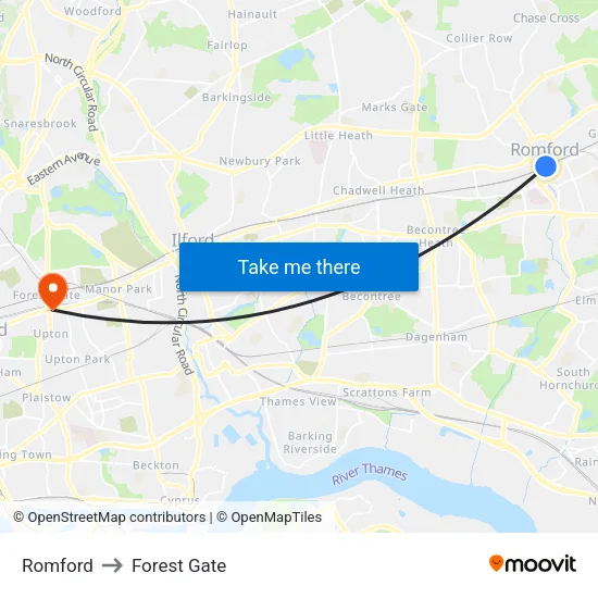 Romford to Forest Gate map