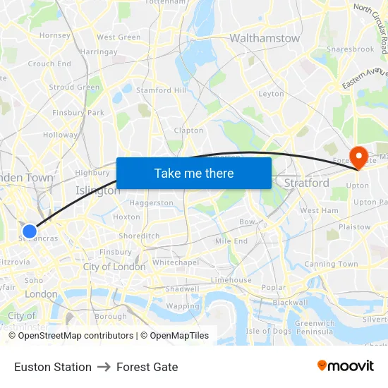 Euston Station to Forest Gate map