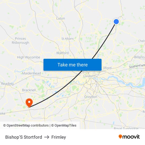 Bishop'S Stortford to Frimley map