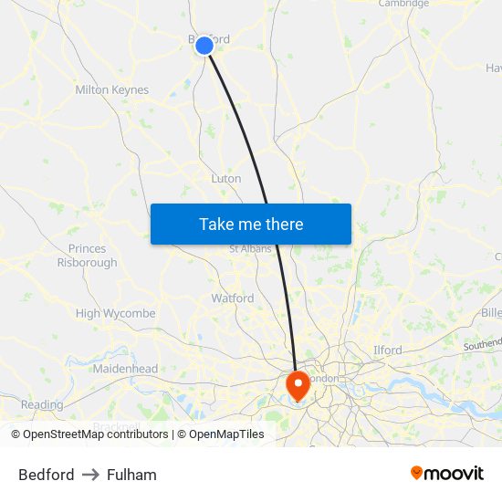 Bedford to Fulham map