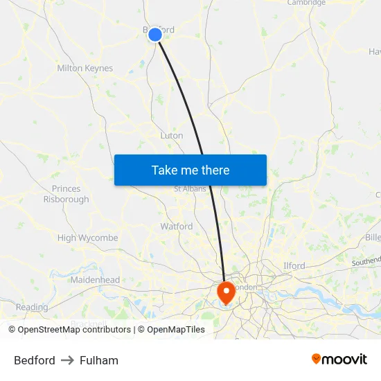 Bedford to Fulham map