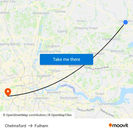 Chelmsford to Fulham map