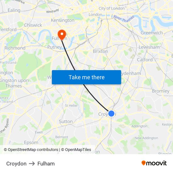 Croydon to Fulham map