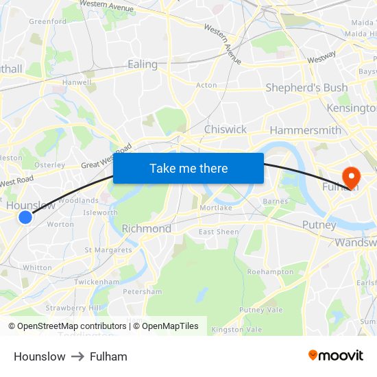 Hounslow to Fulham map