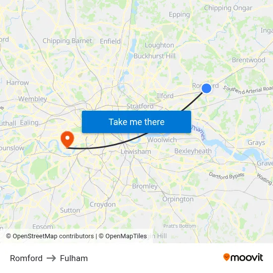 Romford to Fulham map
