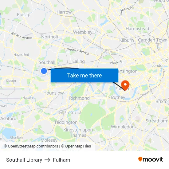 Southall Library to Fulham map