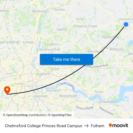 Chelmsford College Princes Road Campus to Fulham map