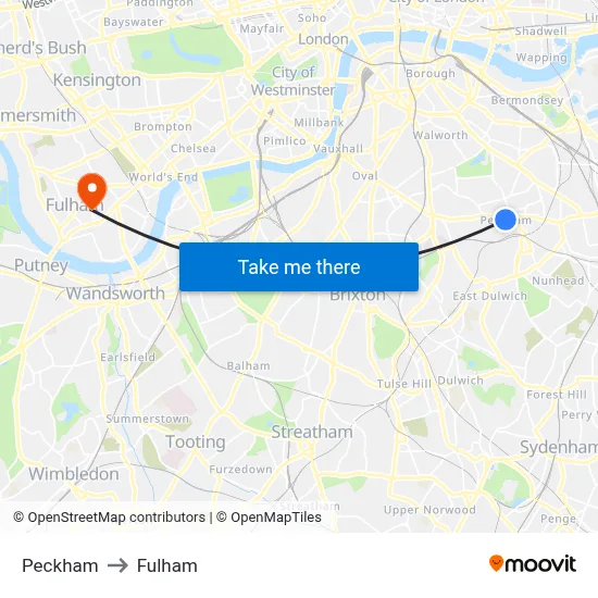 Peckham to Fulham map