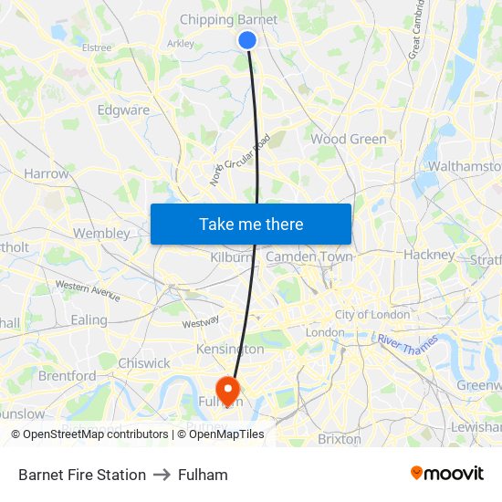 Barnet Fire Station to Fulham map