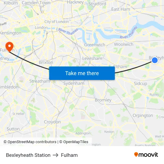 Bexleyheath Station to Fulham map