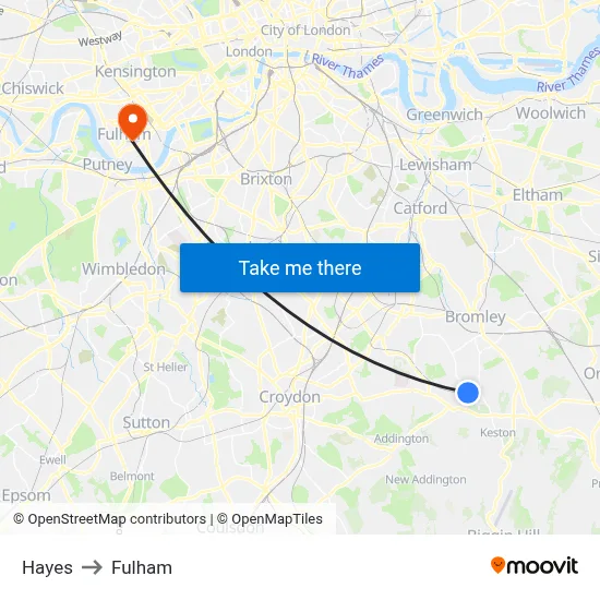 Hayes to Fulham map