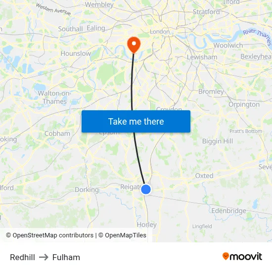 Redhill to Fulham map