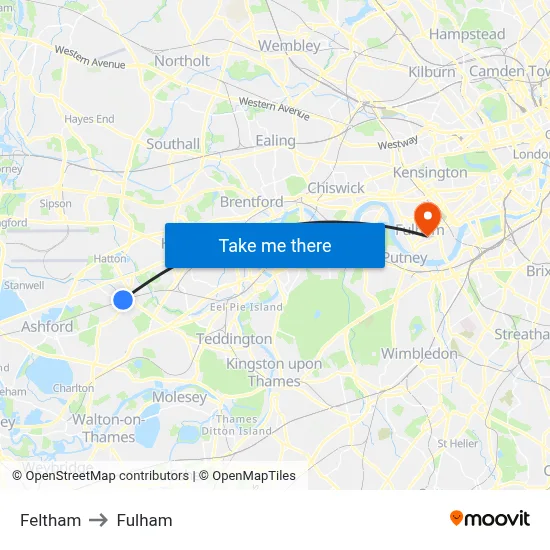 Feltham to Fulham map