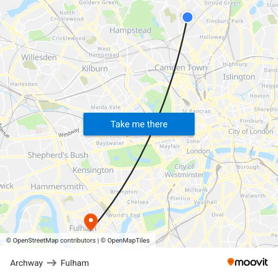 Archway to Fulham map