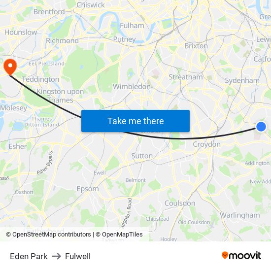 Eden Park to Fulwell map