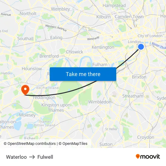 Waterloo to Fulwell map