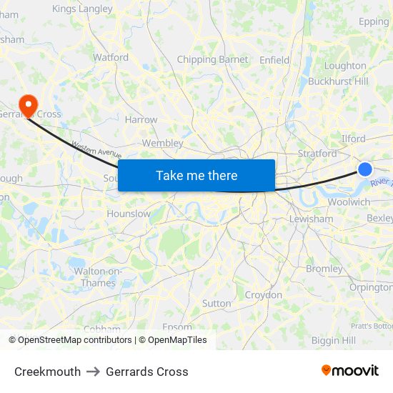 Creekmouth to Gerrards Cross map