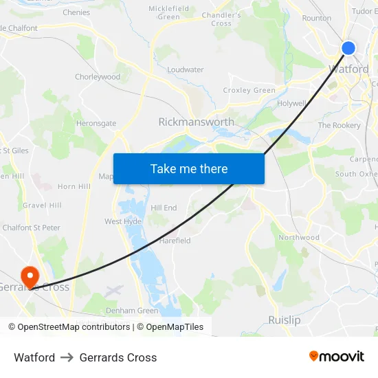 Watford to Gerrards Cross map