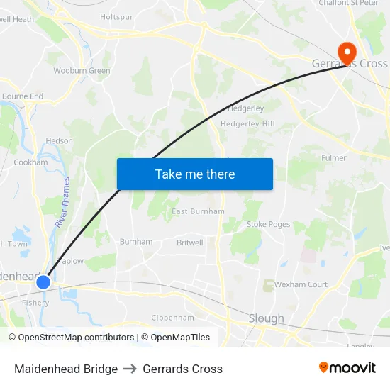 Maidenhead Bridge to Gerrards Cross map