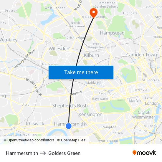 Hammersmith to Golders Green map