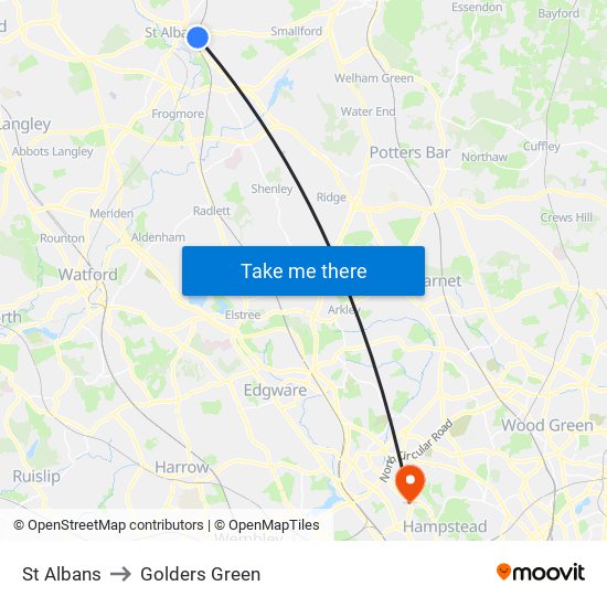 St Albans to Golders Green map
