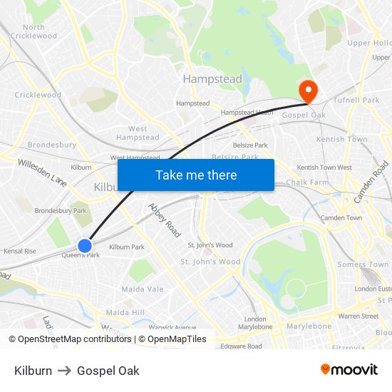 Kilburn to Gospel Oak map