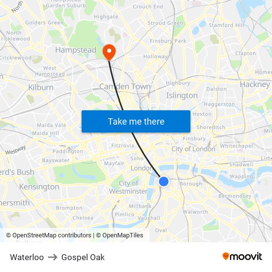 Waterloo to Gospel Oak map