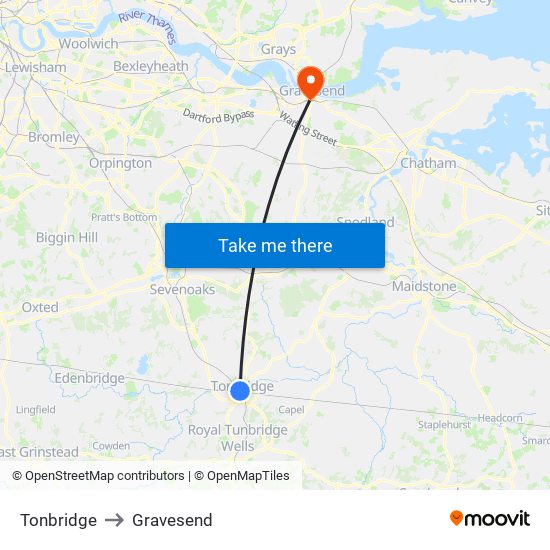 Tonbridge to Gravesend map