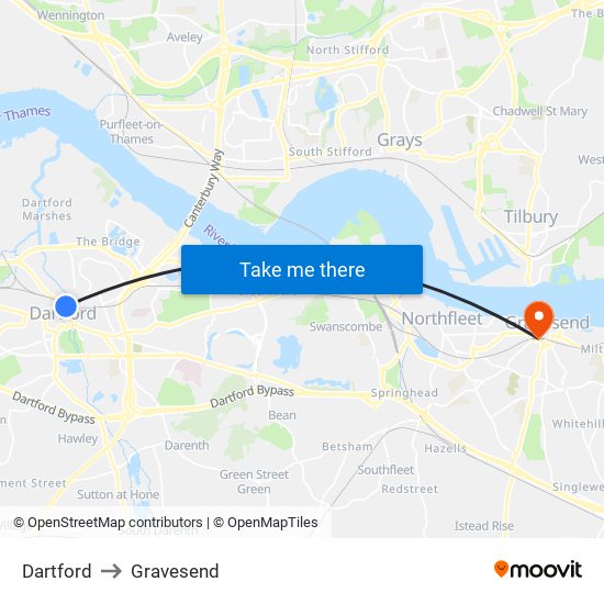 Dartford to Gravesend map
