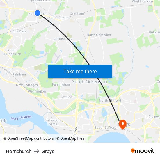 Hornchurch to Grays map