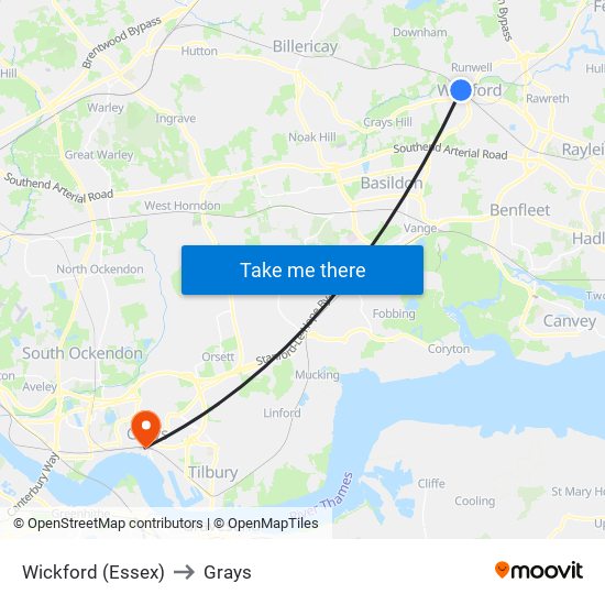 Wickford (Essex) to Grays map