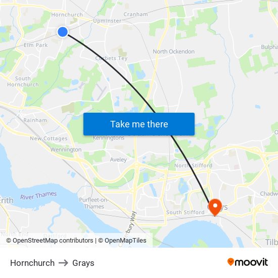 Hornchurch to Grays map