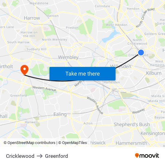 Cricklewood to Greenford map