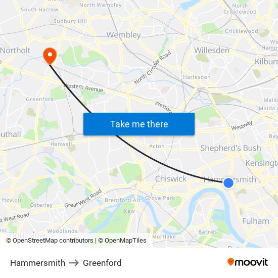 Hammersmith to Greenford map