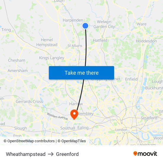 Wheathampstead to Greenford map