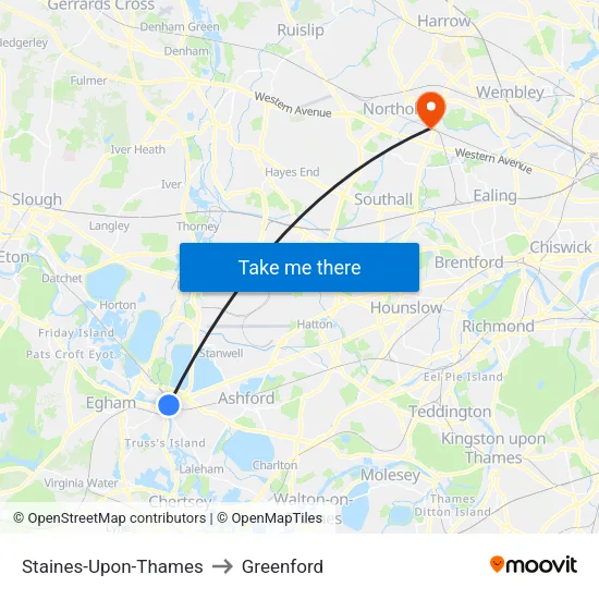 Staines-Upon-Thames to Greenford map