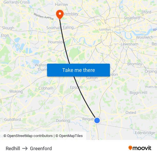 Redhill to Greenford map