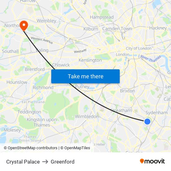 Crystal Palace to Greenford map