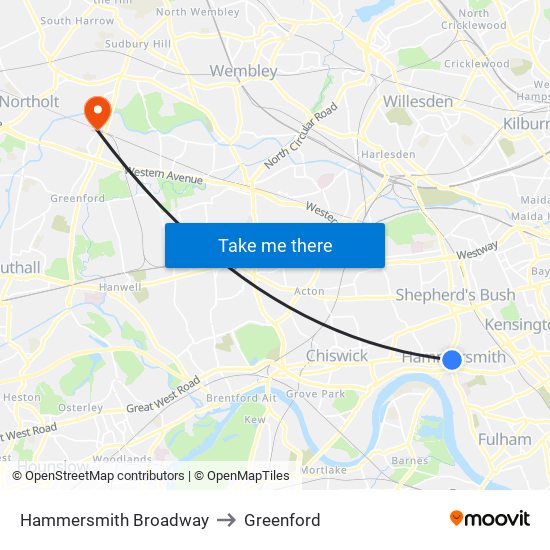 Hammersmith Broadway to Greenford map