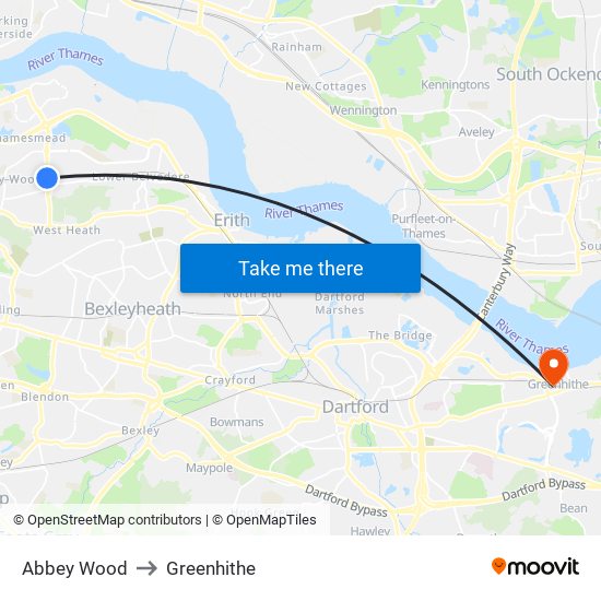 Abbey Wood to Greenhithe map