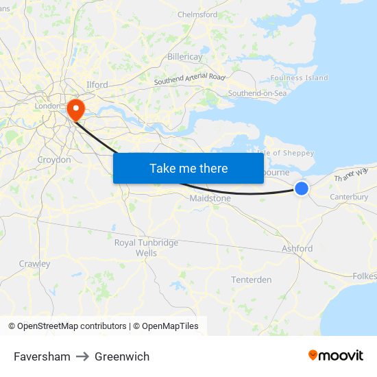 Faversham to Greenwich map
