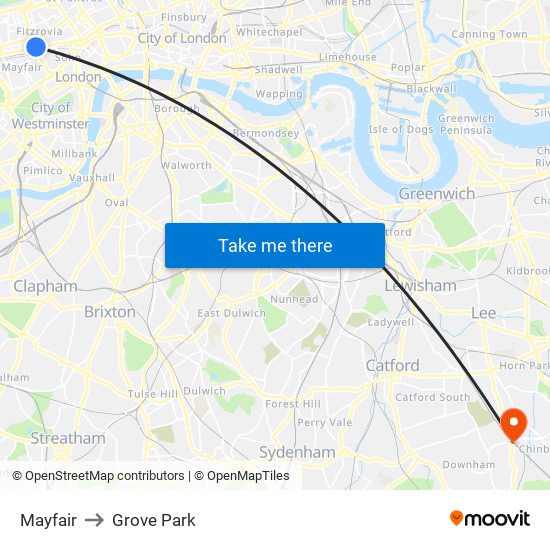 Mayfair to Grove Park map